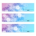 Scientific set of modern vector banners. DNA molecule structure with connected lines and dots. Science vector background Royalty Free Stock Photo