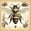 Scientific vintage drawing of a honeybee
