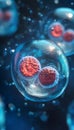 Scientific visualization of stem cells dividing, illustrating mitosis, biotechnology, and cloning. Royalty Free Stock Photo