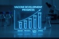 Scientific visualization of vaccine development progress showing stages from research to approval with test tubes and increasing Royalty Free Stock Photo