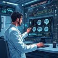 Scientist Analyzing Brain Data Using Anti-Fel Learning Technology Royalty Free Stock Photo