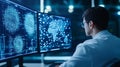 Scientist Analyzing Data on Multiple Monitors