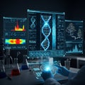 Scientist Analyzing DNA Sequence on Futuristic Digital Interface in Laboratory Royalty Free Stock Photo