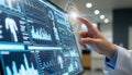 Scientist analyzing medical data on touchscreen. Royalty Free Stock Photo