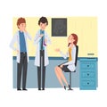 Scientist, Assistants People Doing Research, Experiments and Analysis in Scientific Lab Vector Illustration