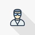 Scientist Avatar thin line flat color icon. Linear vector symbol. Colorful long shadow design.