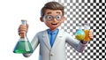 Scientist with beaker, lab coat person, chemist icon, science figure png transparent image Generative AI