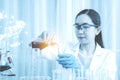 Scientist beautiful woman research and drop medical chemicals sample in test tube at laboratory, Science, chemistry, technology, Royalty Free Stock Photo