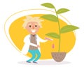 Scientist biologist and plant. Vector. Royalty Free Stock Photo