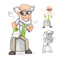 Scientist Cartoon Character Holding a Beaker and Test Tube with Feeling Great