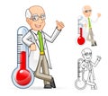 Scientist Cartoon Character Leaning Against a Temperature Royalty Free Stock Photo