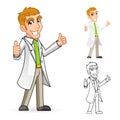 Scientist Cartoon Character with Thumbs Up Arms