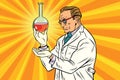 Scientist chemist analyzes laboratory flask