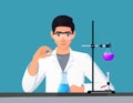 Scientist, Chemist Man Mixing Chemicals In A Lab and conducting research Vector Illustration