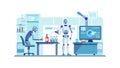 Scientist collaborating with a robot in a modern lab. vector design Generative AI Royalty Free Stock Photo
