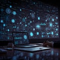 Scientist computing, analysing and visualising complex data sets on computers Royalty Free Stock Photo