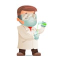 Scientist develops cure for viral pandemic test-tube icon cartoon character design vector illustration