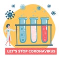 Scientist Doctor testing blood for dangerous Coronavirus CoV. Awareness campaign template for website, landing page with