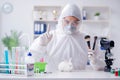 The scientist doing animal experiment in lab with rabbit Royalty Free Stock Photo