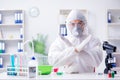 The scientist doing animal experiment in lab with rabbit Royalty Free Stock Photo