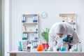 The scientist doing animal experiment in lab with rabbit Royalty Free Stock Photo