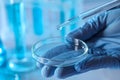 Scientist dripping liquid from pipette into petri dish in laboratory, closeup Royalty Free Stock Photo