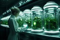 Scientist Engaged in In-depth Study of Plant Phenomena in a Modern Biological Laboratory