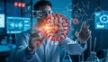 Coronavirus Molecular Analysis in Advanced Biotech Laboratory with Holographic Visualization Royalty Free Stock Photo