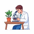 Scientist examining plant sample with microscope Royalty Free Stock Photo