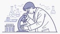 Scientist Examining Sample Under Microscope in Lab, vector design Generative AI Royalty Free Stock Photo