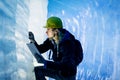 Scientist At An Expedition Site Examining A Glacier Royalty Free Stock Photo