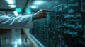 Scientist Explaining Complex Mathematical Formulas on Blackboard. Royalty Free Stock Photo