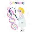 Scientist exploring DNA structure. Hand drawn genome sequencing concept made in vector. Human genome project Royalty Free Stock Photo