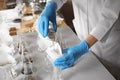 Scientist filtering soil samples at table. Laboratory analysis