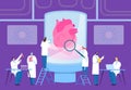 Scientist grow transplantation heart in laboratory, vector illustration. Specialist in white coats grow internal organ