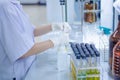 Scientist hand titration at laboratory Royalty Free Stock Photo