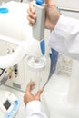 Scientist hand working at pharmacy microbiology laboratory Royalty Free Stock Photo