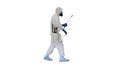 Scientist in hazmat suit walking and disinfecting against biohaz Royalty Free Stock Photo