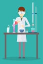 Vector design of scientist in his chemistry lab. Royalty Free Stock Photo