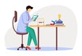 Scientist at his working place flat vector illustration