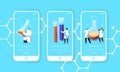 Scientist Hold Glass Flask with Chemical Liquid Mobile App Page Onboard Screen Set. Biology Laboratory Science Research