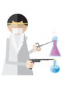 scientist holding chemistry beaker while lighting up bunsen burner. Vector illustration decorative design Royalty Free Stock Photo