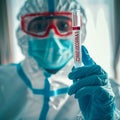 scientist holding plastic tube with covid-19 or coronavirus label Royalty Free Stock Photo