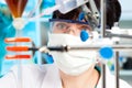 Scientist holds and examine samples in a laboratory