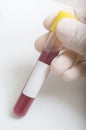 Scientist holds test tube with blank frame for custom text