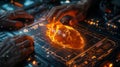 Scientist Interacting With Holographic Heart Model in High-Tech Laboratory Environment
