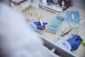 Scientist investigating hazardous substances in a microbiological safety cabinet