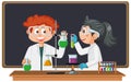 Scientist kids doing chemical experiment Royalty Free Stock Photo