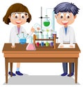 Scientist kids doing chemical experiment Royalty Free Stock Photo