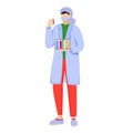 Scientist in lab coat with mask protection flat vector illustration